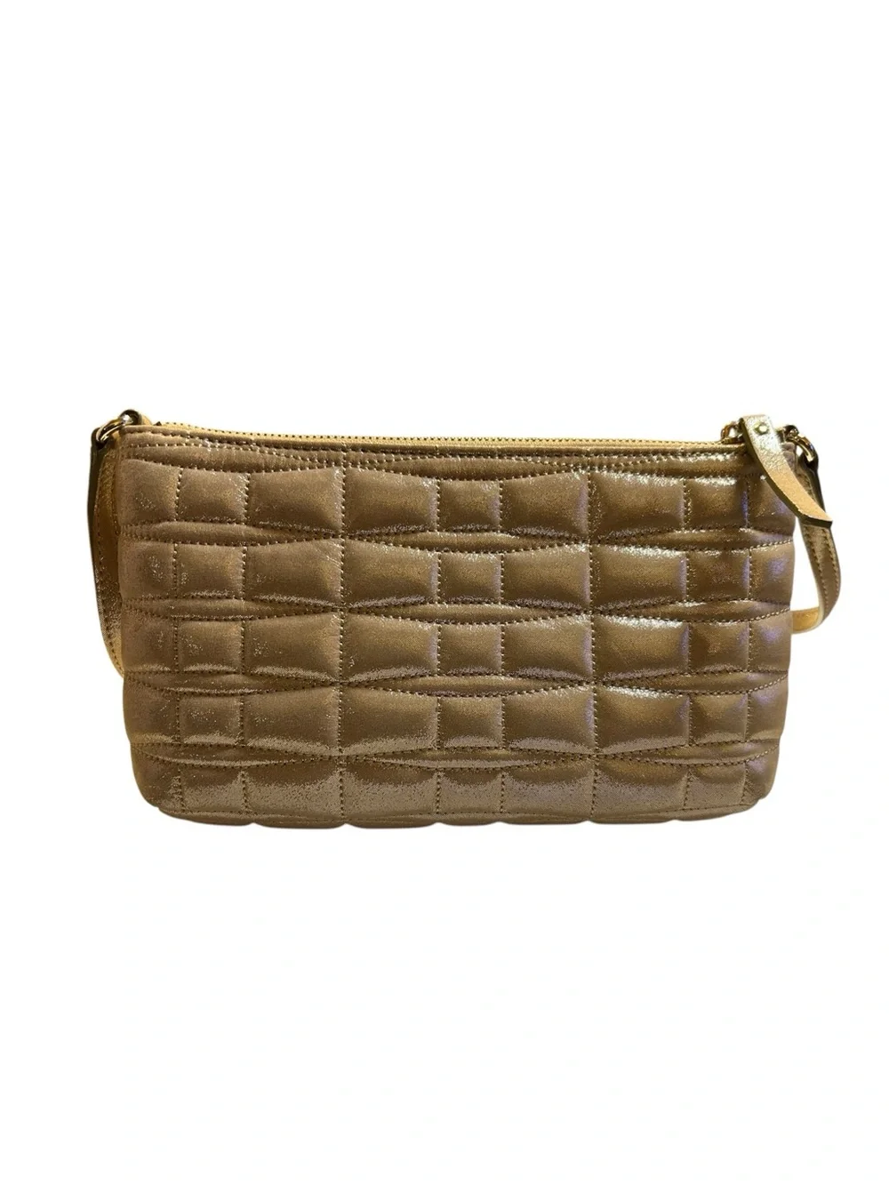 Kate Spade NY Quilted Leather Crossbody Bag Gold Metallic Champagne Purse